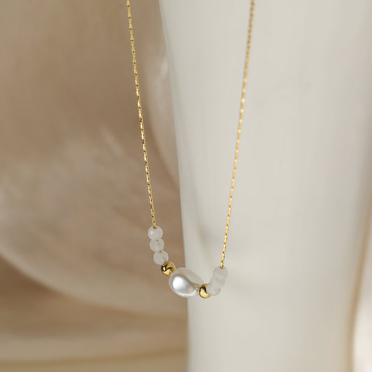 Collar minimalista geométrico de acero inoxidable con cuentas para mujer, elegante y versátil, cadena a la clavícula
