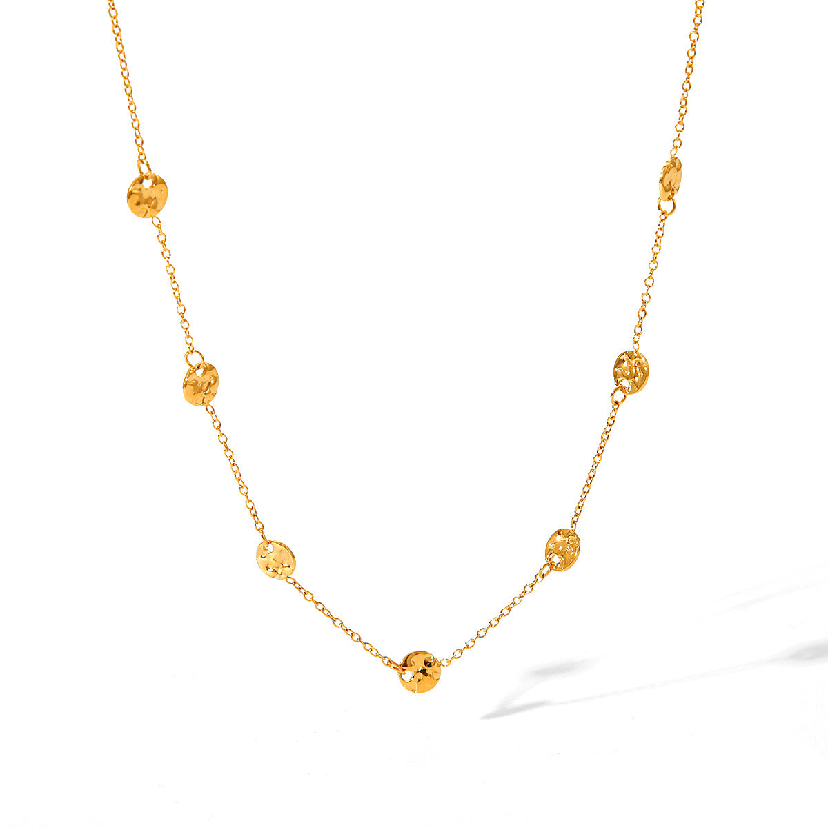 Minimalist 18K Gold Plated Hammered Geometric Round Stainless Steel Necklace for Women