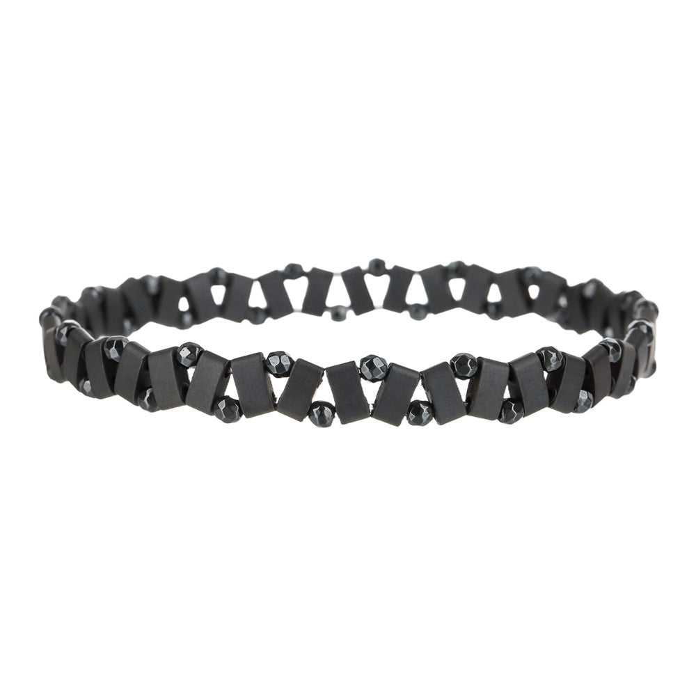 Minimalist Hip-hop Geometric Round Hematite Handmade Beaded Bracelet for Men and Women