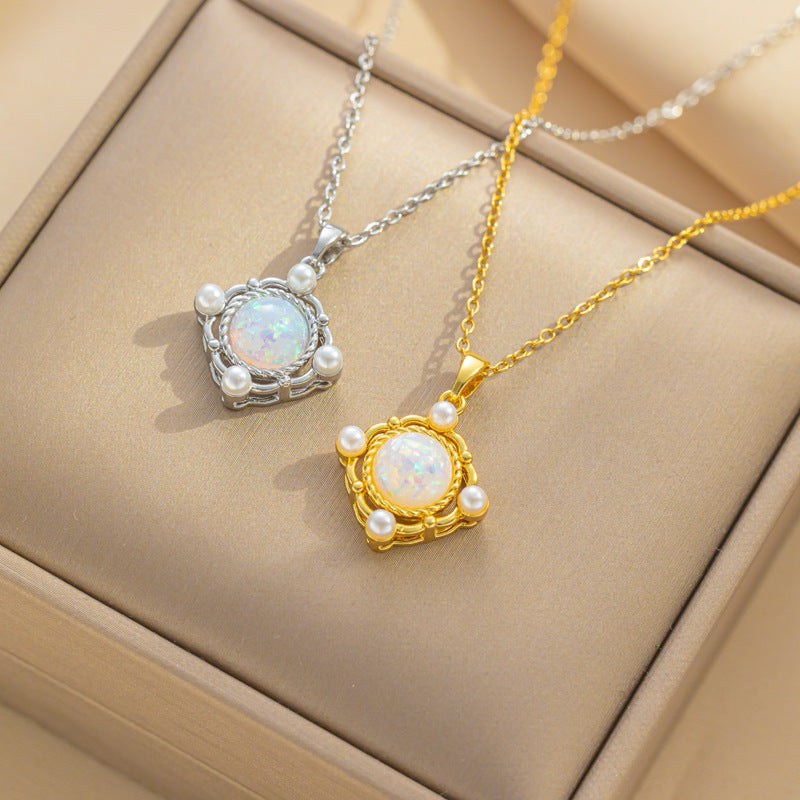 Minimalist Geometric Fluorescent Planet Pendant Necklace for Women Titanium Steel Plated Clavicle Chain