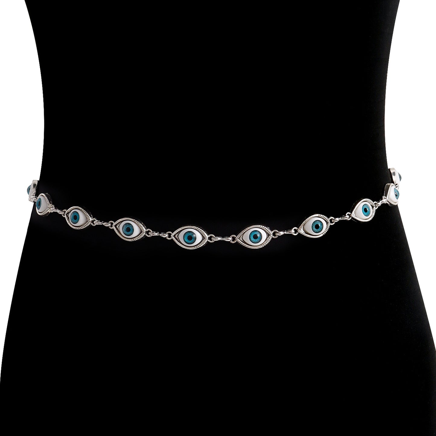 Punk Style Single-Layer Green Eye Waist Chain for Women Made of Metal Casual Vacation Body Jewelry