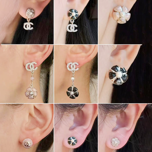 Sweet Luxury Gold Plated Brass Enamel Floral Camellia Earrings with 925 Sterling Silver Posts for Women