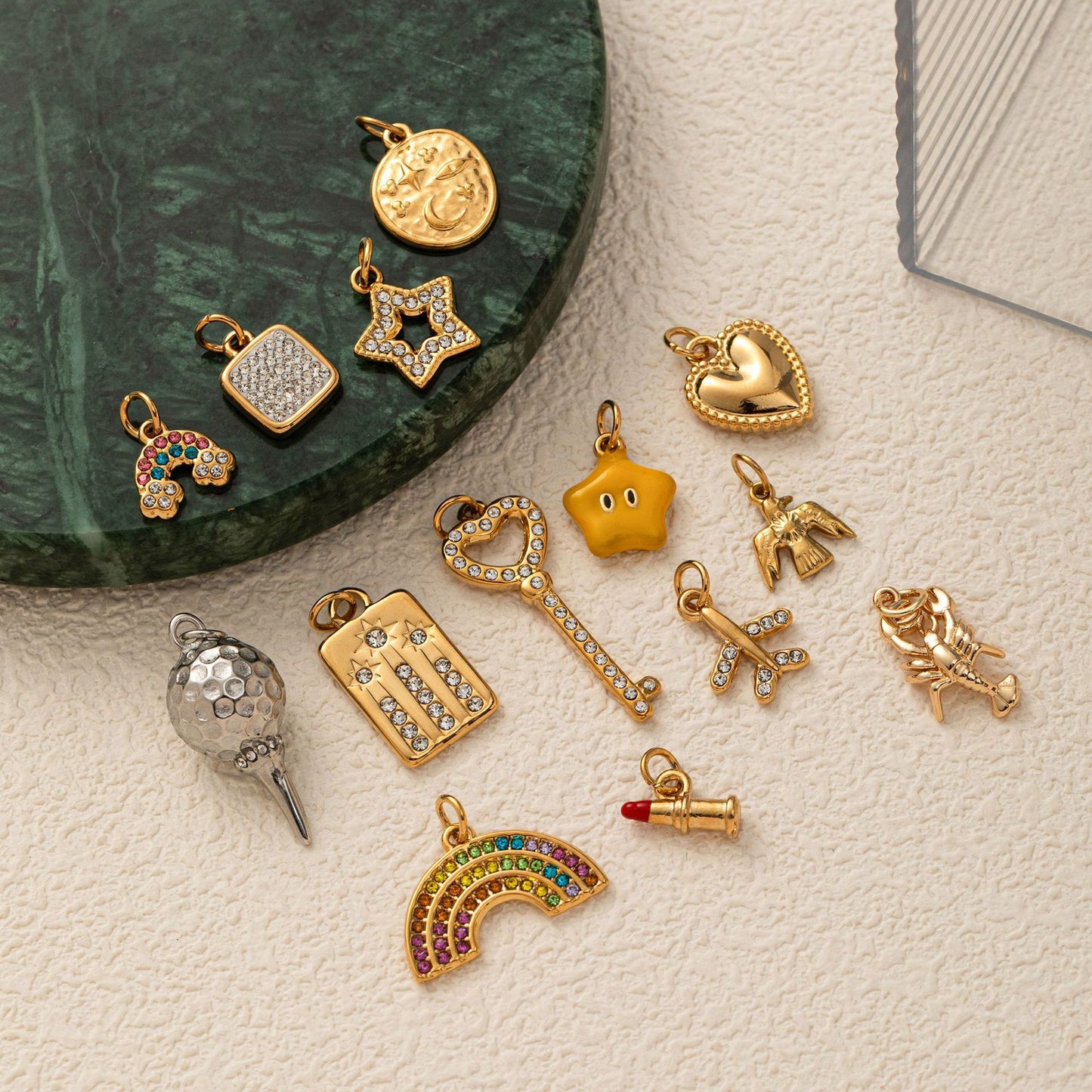 Gold Plated Stainless Steel Necklace with Heart Star Moon Charms