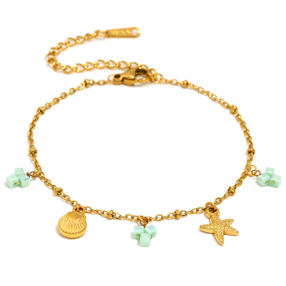 Bracciale da donna placcato oro 18 carati in acciaio inossidabile color verde menta a forma di conchiglia e design minimalista