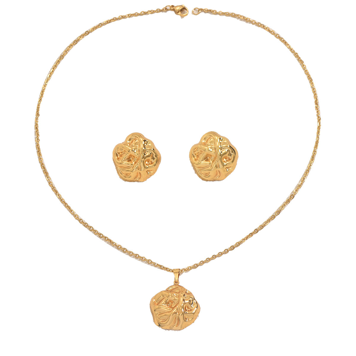 Conjunto de collar y pendientes de mujer de estilo geométrico en aleación con acabado chapado para un uso elegante y versátil