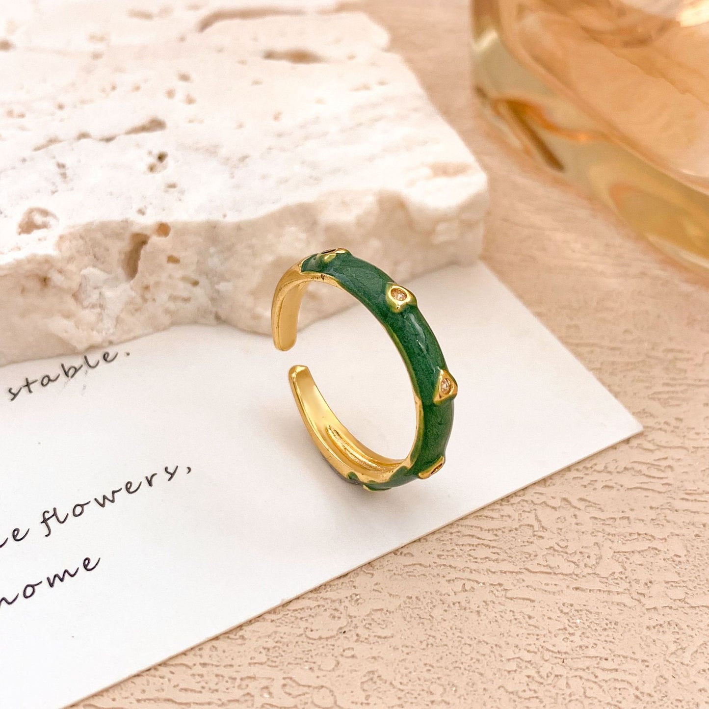 Sweet Polka Dot Round Oval Alloy Drip Oil Plated Ring for Women
