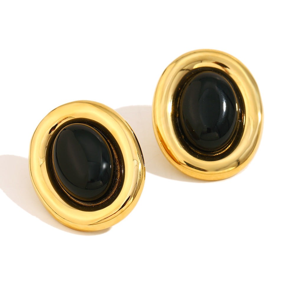 Minimalist Geometric Red Agate Stud Earrings in Stainless Steel with 18K Gold Plating for Women