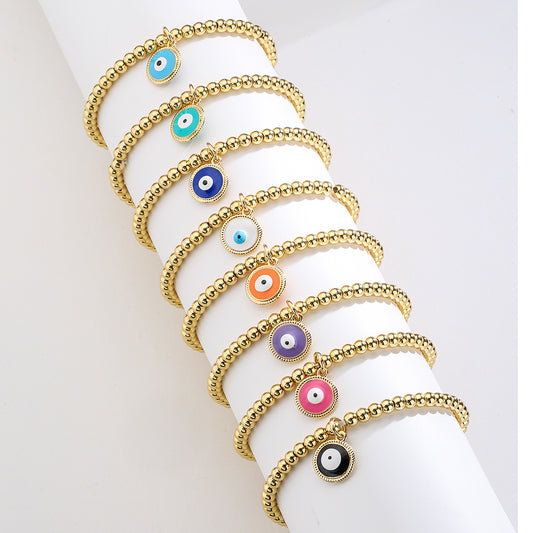 Geometric Demon Eye Pendant Bracelet for Women with Copper Beads and Enamel Finish
