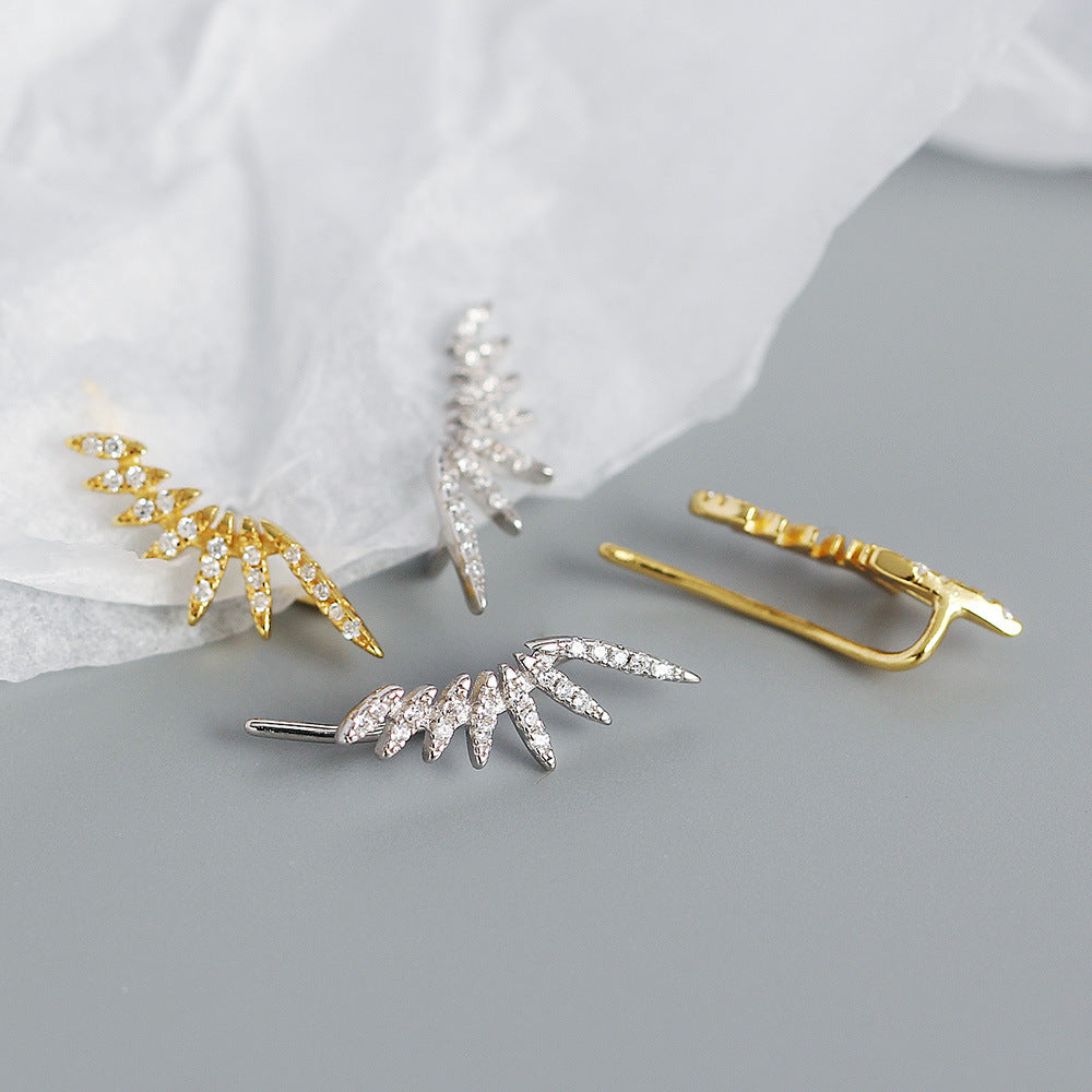 Minimalist Wing-Shaped S925 Sterling Silver Micro-Pave Zirconia Stud Earrings for Women
