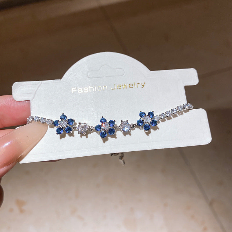 Sweet Square Floral Brass Bracelet with Cubic Zirconia Inlay for Women