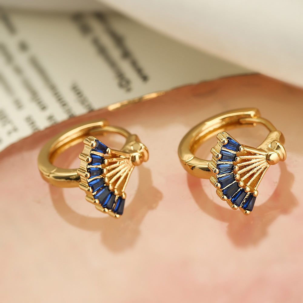 Fashion Geometric Fan Shape Copper Earrings with Micro-inlaid Zircon and 18K Gold Plating for Women