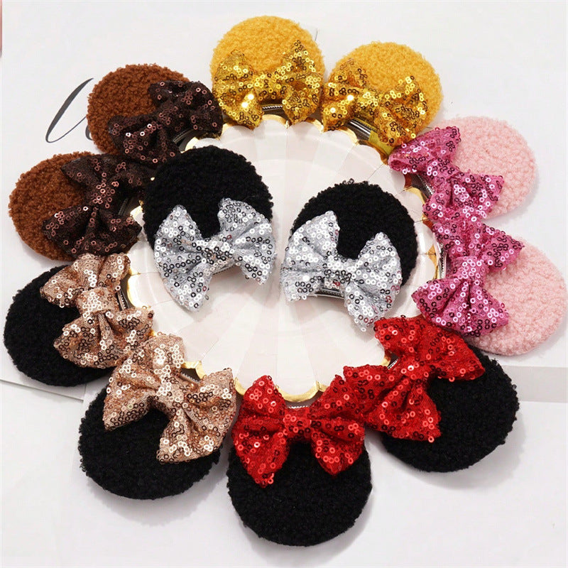 Fermaglio per capelli a fiocco per bambini con design 3D di Topolino, fermaglio a becco d'anatra impreziosito da strass, accessorio per capelli in resina stile naturale per bambini dai 3 ai 10+ anni