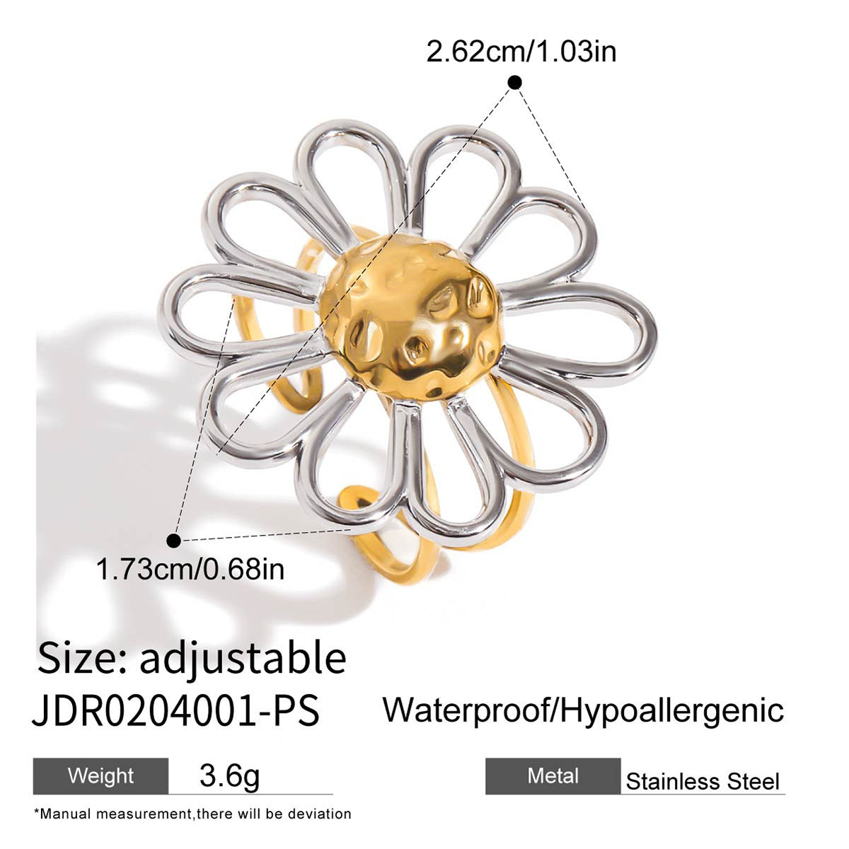 Anello da donna in acciaio al titanio con motivo geometrico floreale, finitura galvanica, accessorio di lusso e minimalista