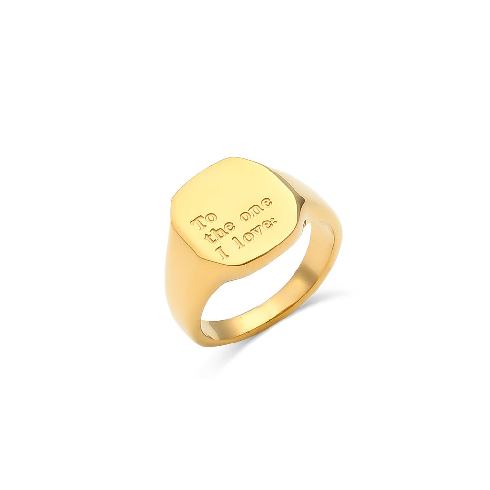 Minimalist Letter-Shaped Titanium Steel Ring with 18K Gold Plating for Women