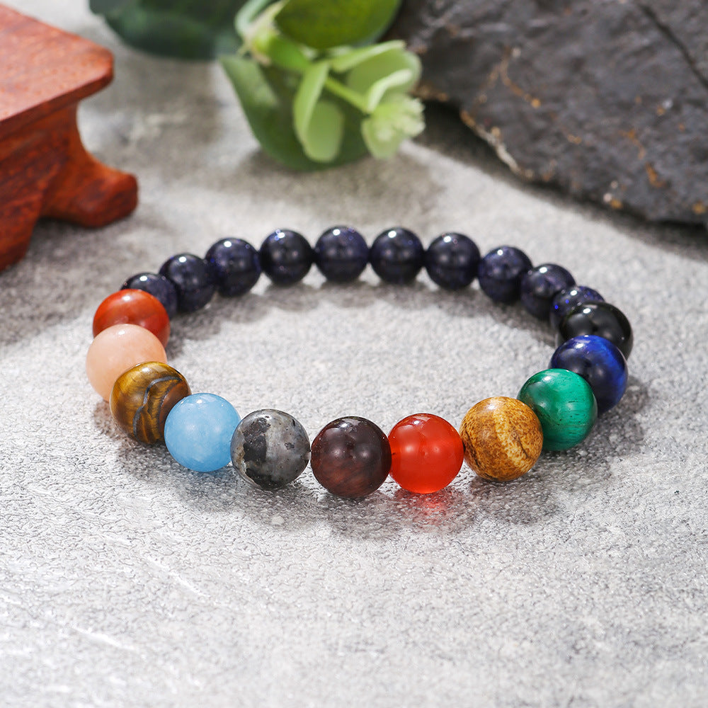 Men's Matte Black Obsidian and Volcanic Stone Beaded Bracelet Square Round Geometric Unisex Jewelry