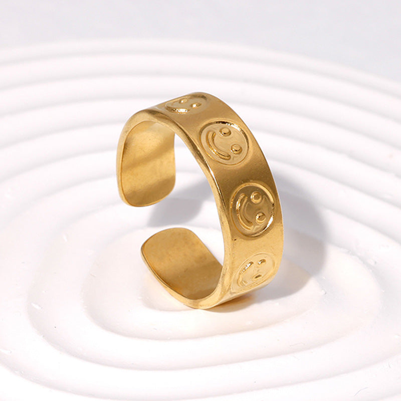 Anello aperto regolabile da donna in acciaio al titanio con finitura placcata, motivo: Sorriso di Personalità