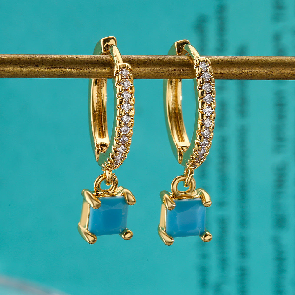 Minimalist Geometric Cubic Zirconia Earrings for Women in Copper with Fashionable Office-Ready Design