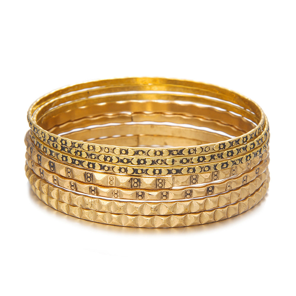 Geometric Round Cuff Bracelet Set in Iron with Electroplating Finish for Unisex Stackable Vintage-Inspired Hip Hop Fashion