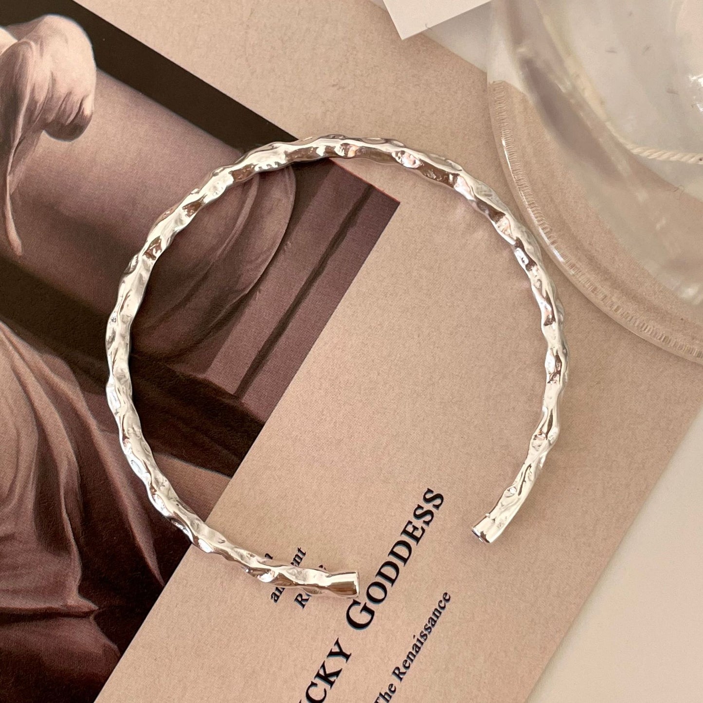 Pulsera geométrica irregular de plata de ley 925 mate para mujer, accesorio de moda minimalista y moderno