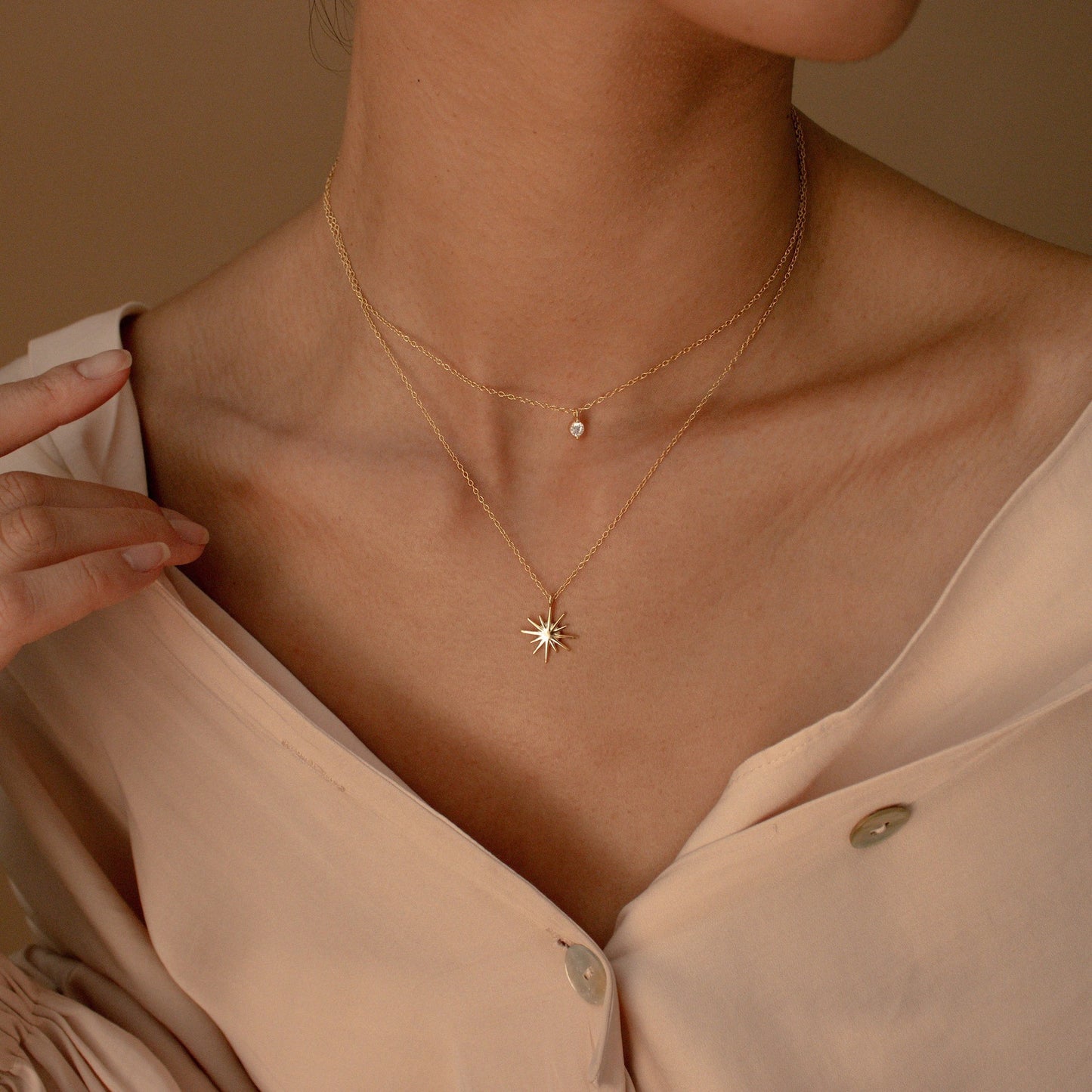 Minimalist Double Layer Star Zircon Necklace Women Copper 18K Gold Plated