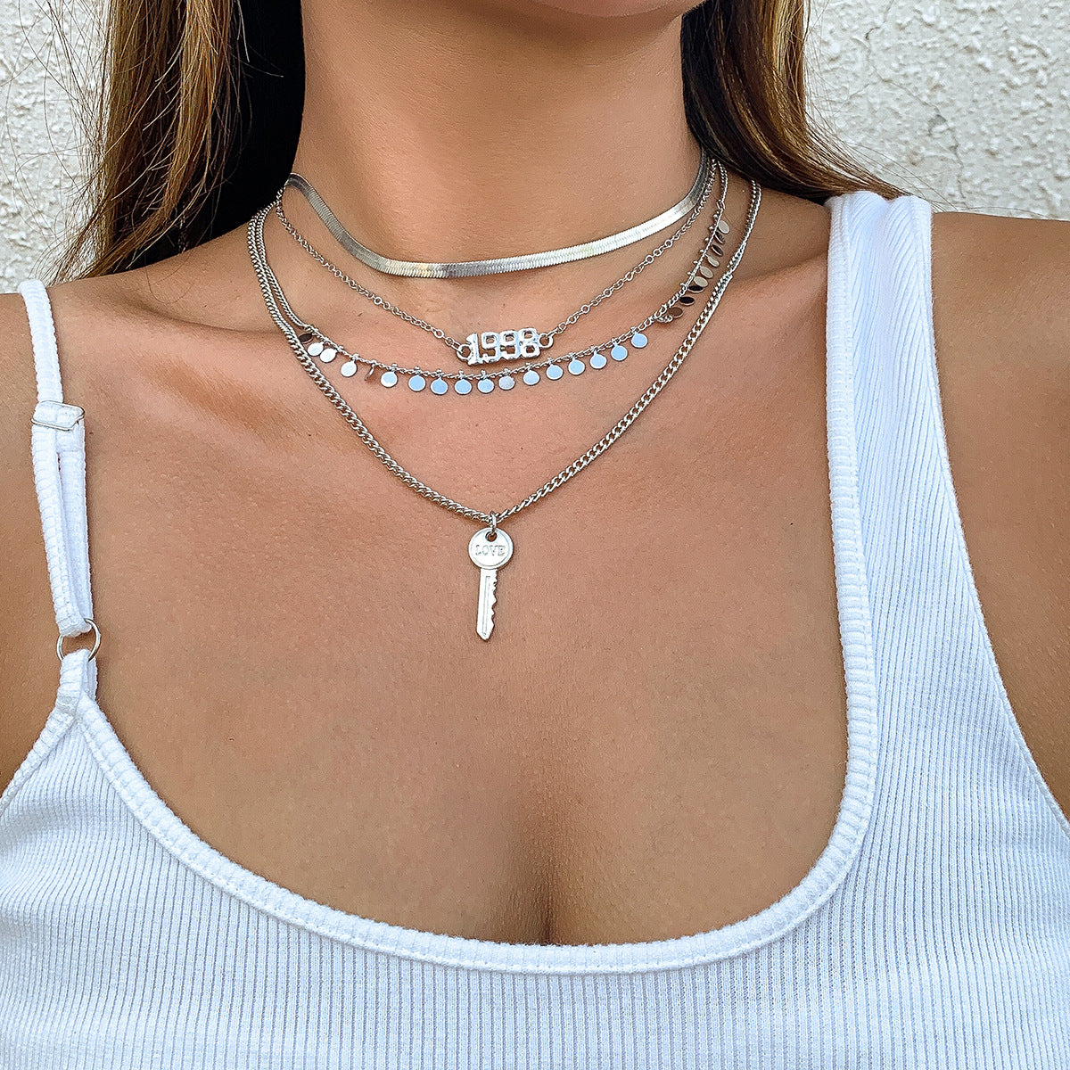 Minimalist Geometric Pearl Alloy Plated Snake Chain Necklace for Women