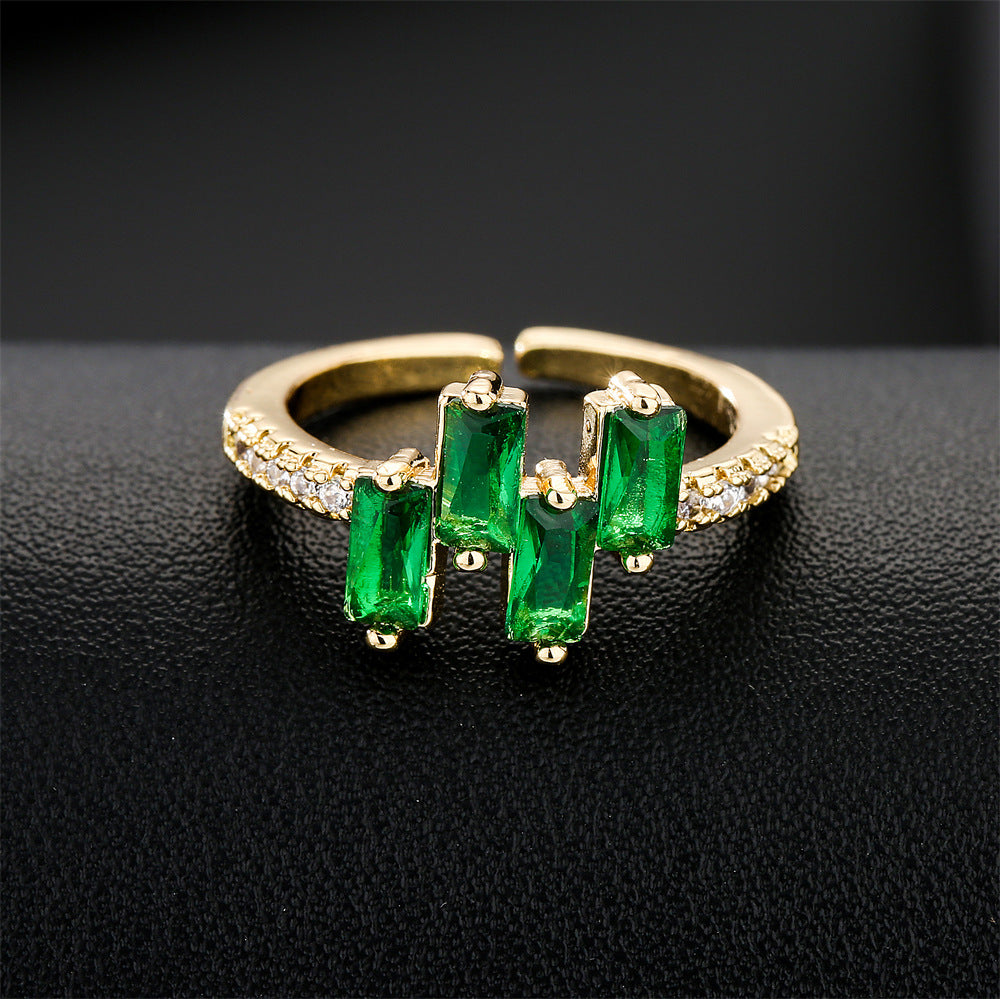 Minimalist Geometric Open Ring in Copper with 18K Gold Plating and AAA Zirconia Inlay