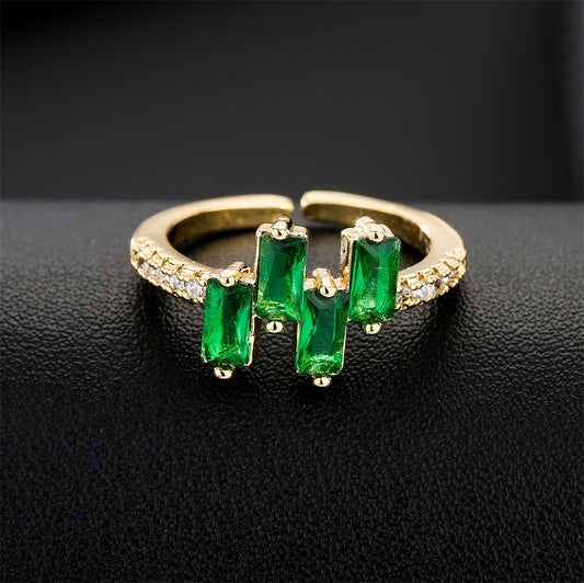 Anillo abierto geométrico minimalista de cobre con baño de oro de 18 quilates e incrustaciones de circonita AAA
