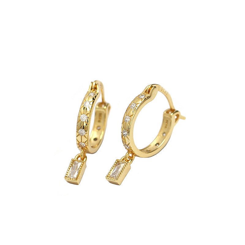 Eleganti orecchini a cerchio in argento sterling 925 placcati con stelle geometriche e zirconi cubici