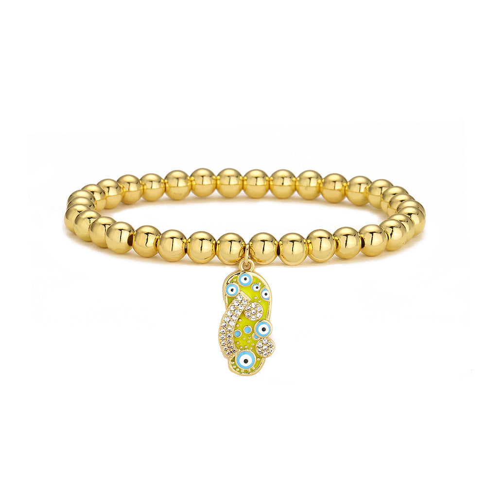 Minimalist Geometric Pendant Bracelet for Women with 18K Gold Plated Copper Beads and Enamel Zirconia Slipper Charm