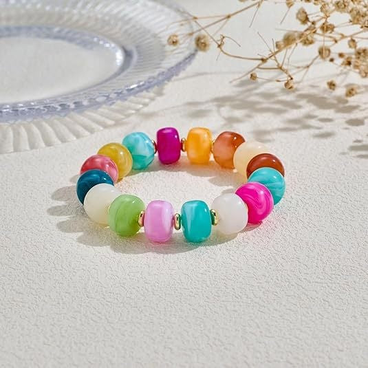 Bohemian Minimalist Geometric Round Resin Acrylic Beaded Bracelet for Women