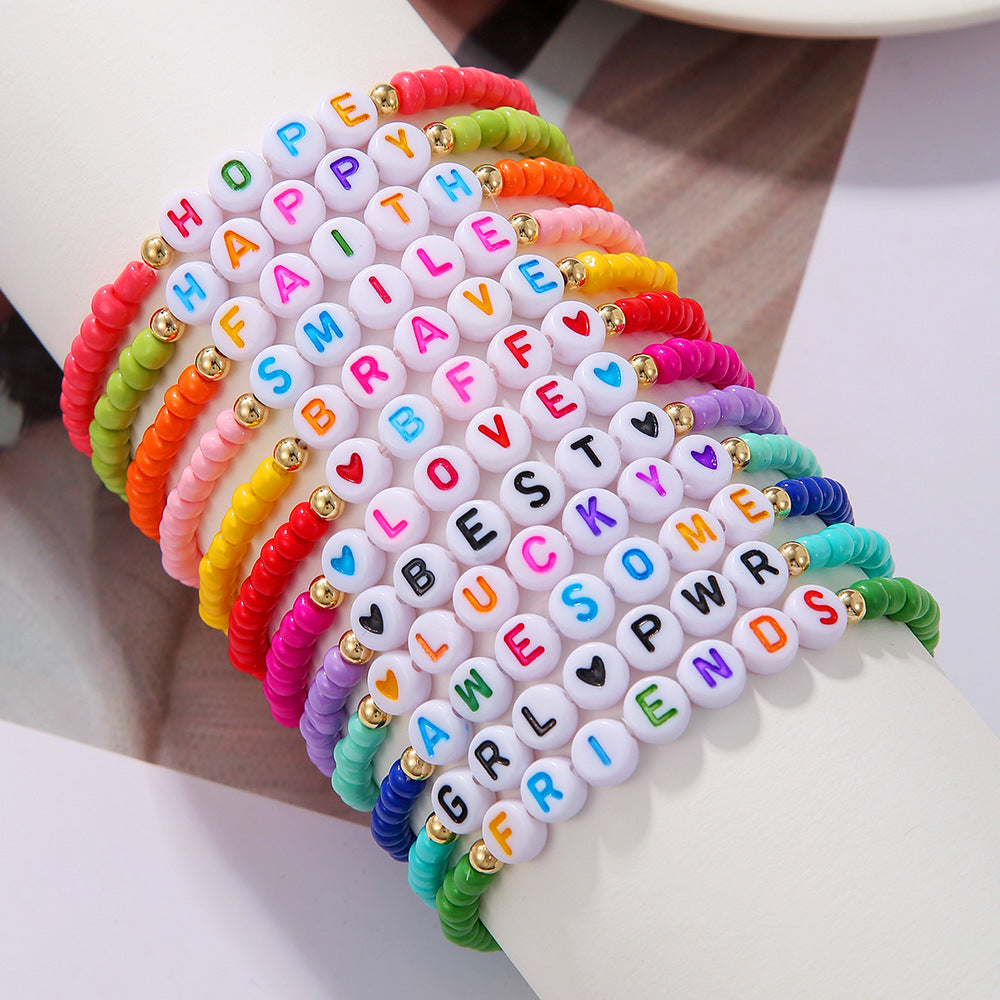 Bohemian Handmade Geometric Letter Polymer Clay Brass Acrylic Bracelet