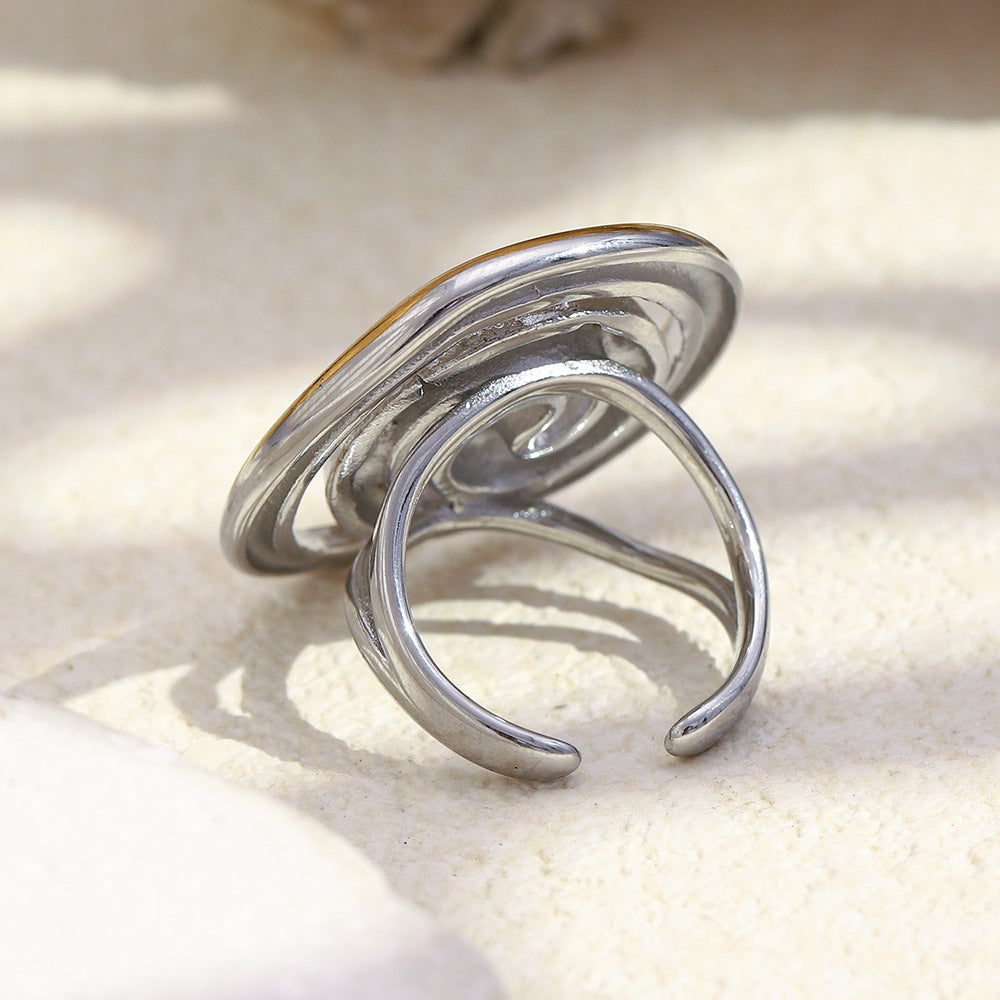 Minimalist Geometric Stainless Steel Plated 18K Gold Spiral Opening Ring for Women
