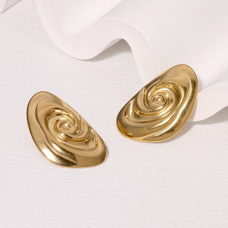 Minimalist Seashell-Shaped Stainless Steel Ear Studs with Gold Plating, Irregular Design, Fashionable and Luxe Women's Earrings