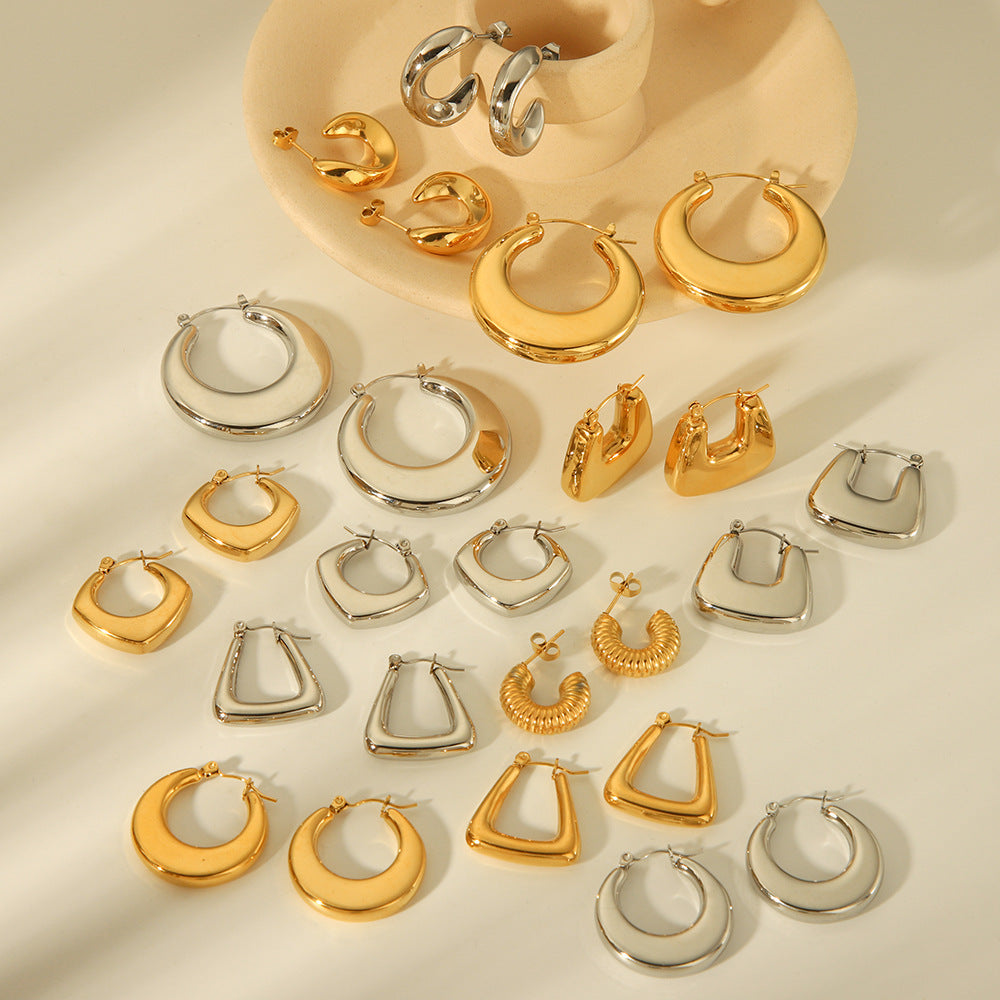 Orecchini da donna minimalisti geometrici cavi in acciaio inossidabile con placcatura in oro 18 carati
