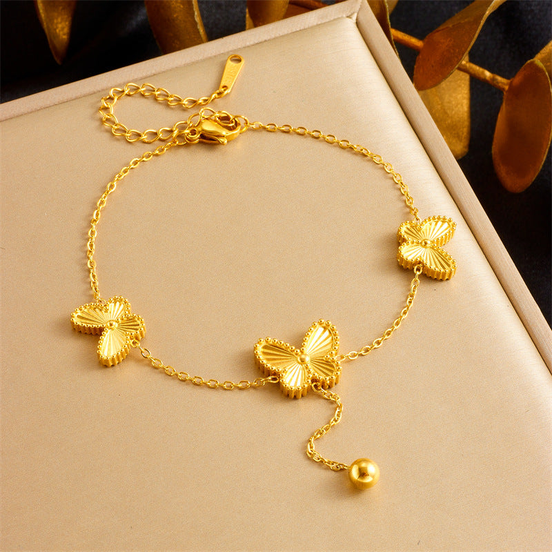 Elegant Gold Plated Stainless Steel Butterfly Ball Chain Necklace and Bracelet Set
