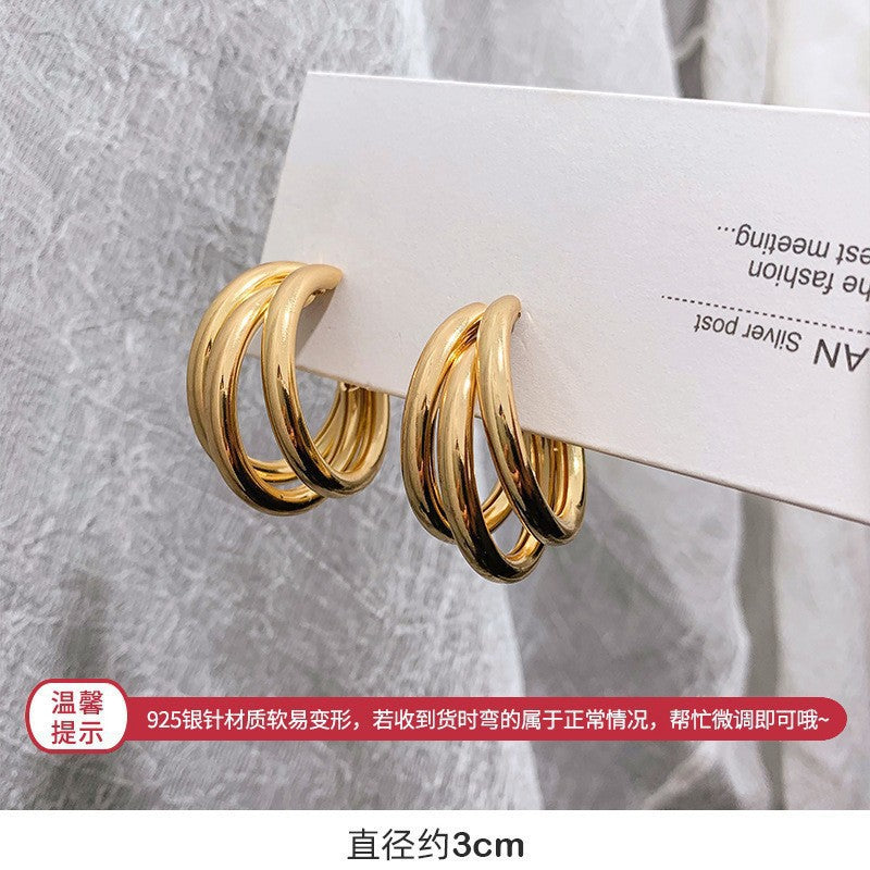 Vintage Geometric Metal Stud Earrings with Round Pearl Accents and Silver-Plated Posts for Women