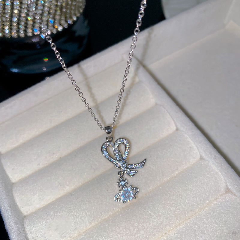 Sweet Butterfly Micro-Set Cubic Zirconia Brass Pendant Gold Plated Titanium Steel Necklace Cable Chain