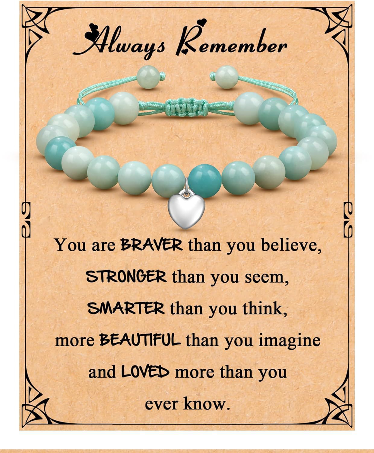 Handmade Geometric Heart Zebra Print Natural Stone Beaded Bracelet Unisex Fashion Jewelry