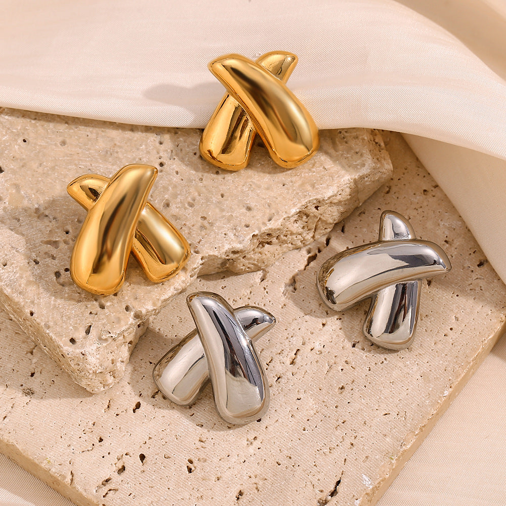 Pendientes minimalistas de acero inoxidable geométricos con baño de oro de 18 quilates para mujer