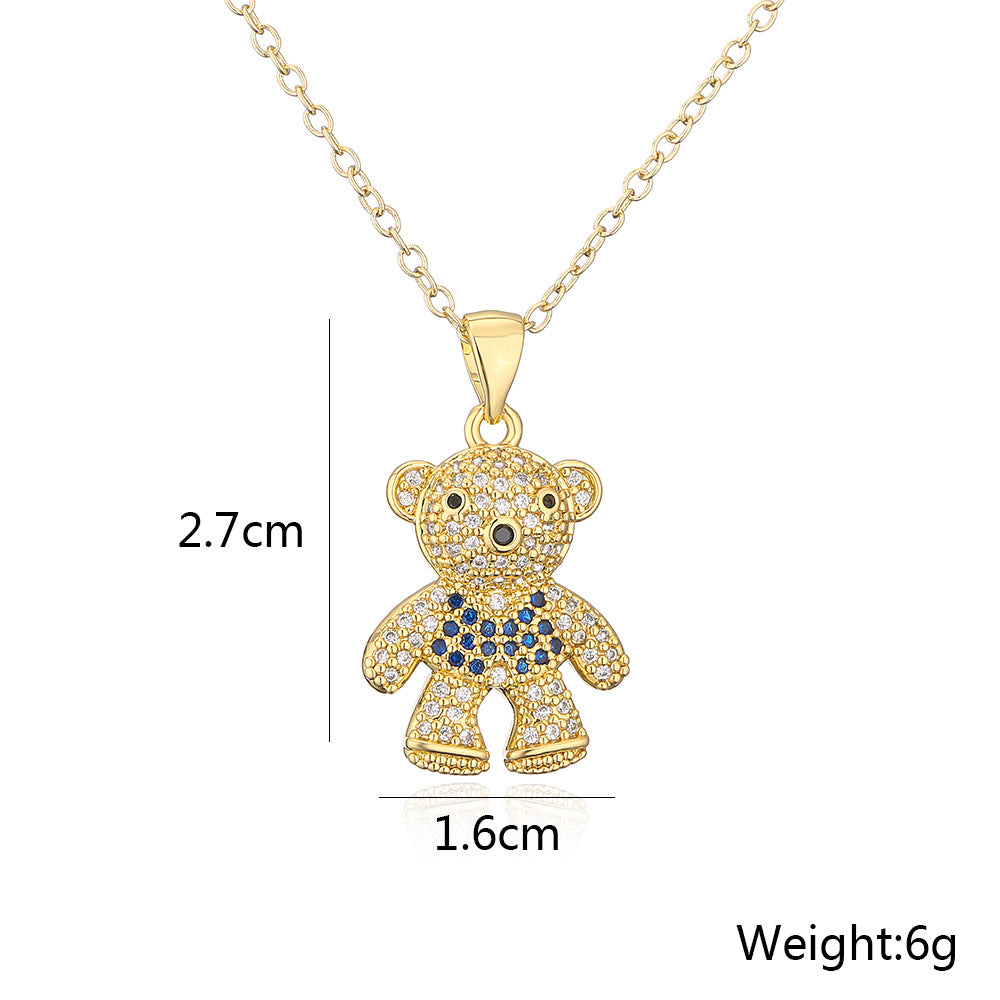 Graziosa Collana con Ciondolo Orsetto da Donna in Rame con Placcatura in Oro Vero e Zirconia Micro-Incastonata