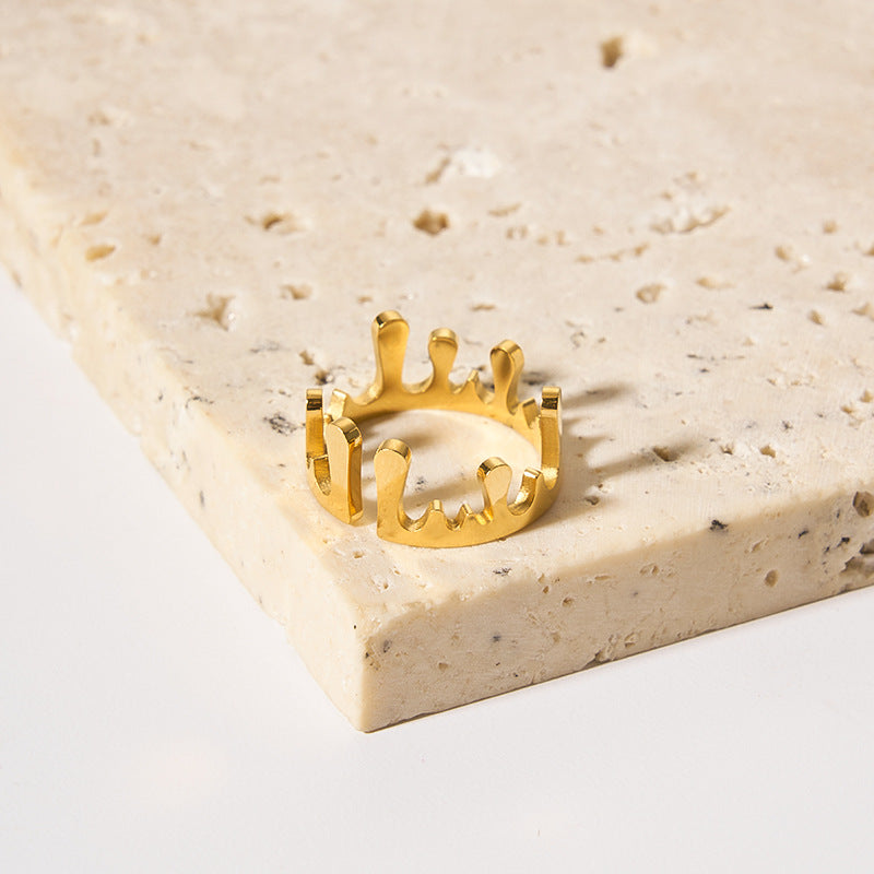 Anello da donna in acciaio inossidabile placcato, a forma di corona geometrica minimalista