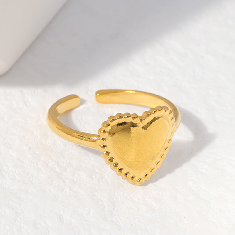 Minimalist Heart-Shaped Stainless Steel Adjustable Open Ring for Women with Plated Finish