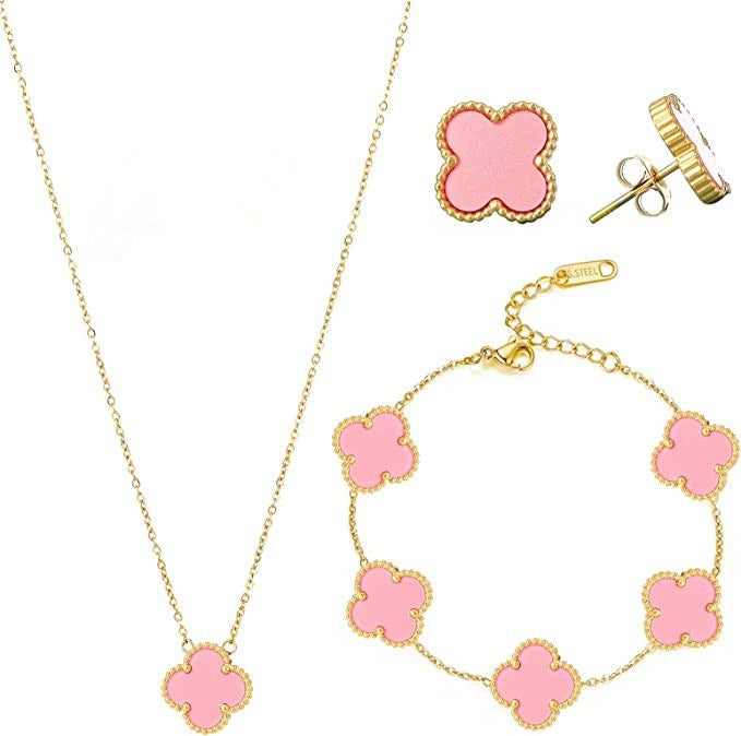 Pulsera Minimalista de Acero de Titanio con Forma de Trébol para Mujer con Baño de Oro e Incrustaciones de Nácar