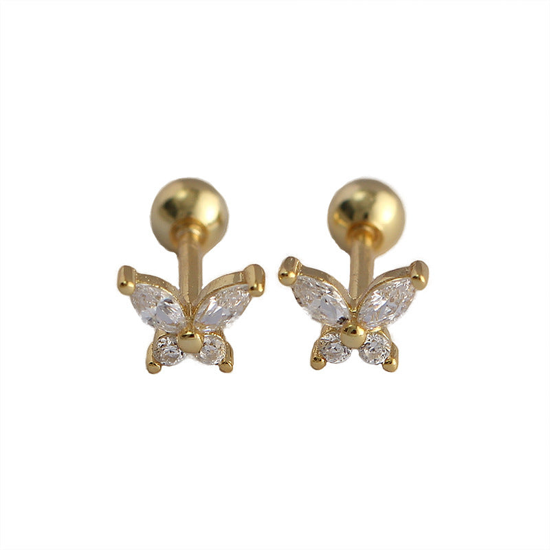 Minimalist Butterfly-Shaped S925 Sterling Silver Ear Cuffs with Zircon Inlay for Women