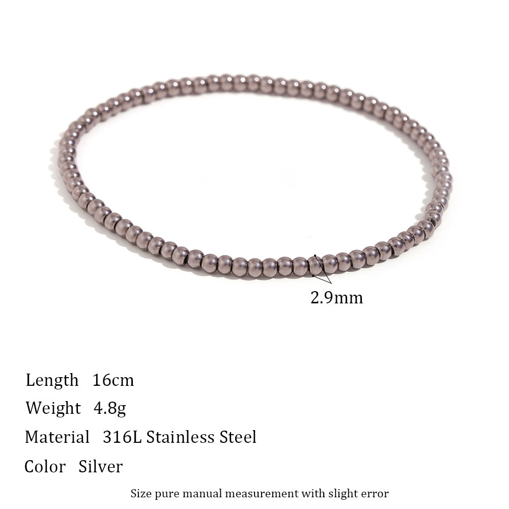 Pulsera elástica de cuentas de acero inoxidable chapada en oro de 18 quilates con diseño geométrico minimalista para mujer