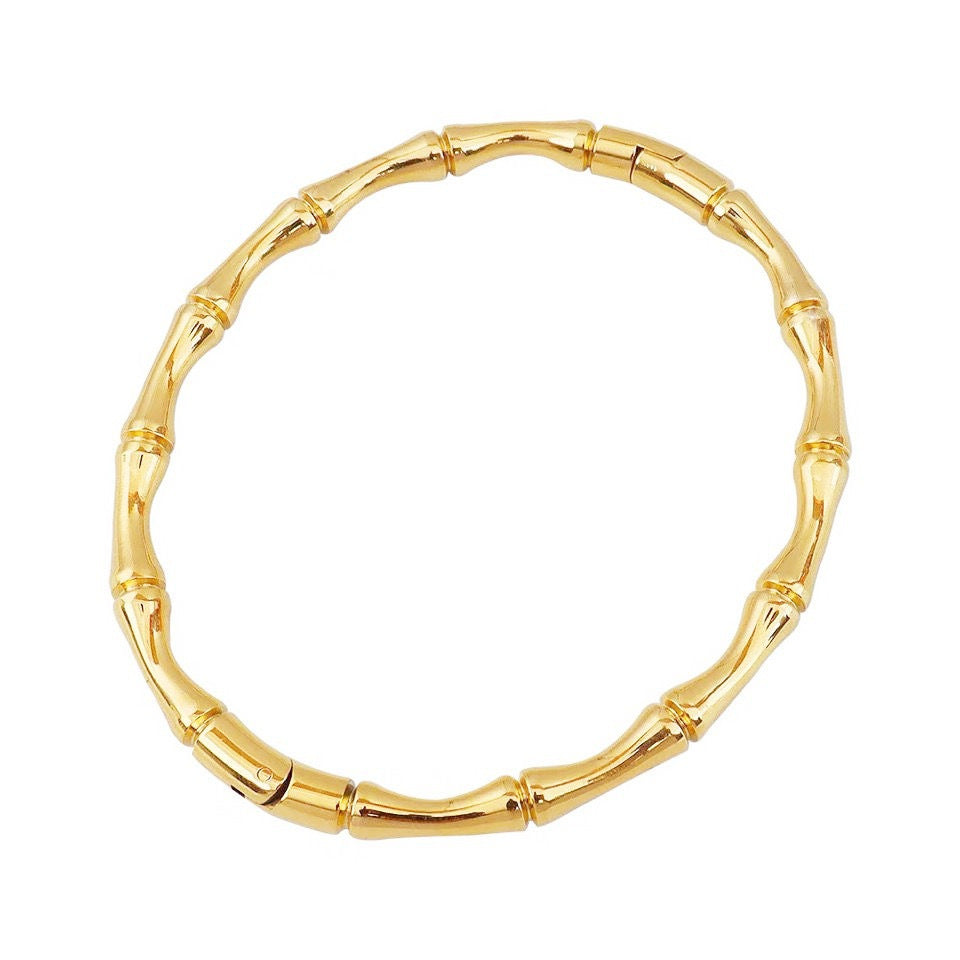 Elegant Bamboo Segment Bangle Bracelet for Women Solid Titanium Steel with 18K Gold Plating Vintage Chinese-Inspired Design