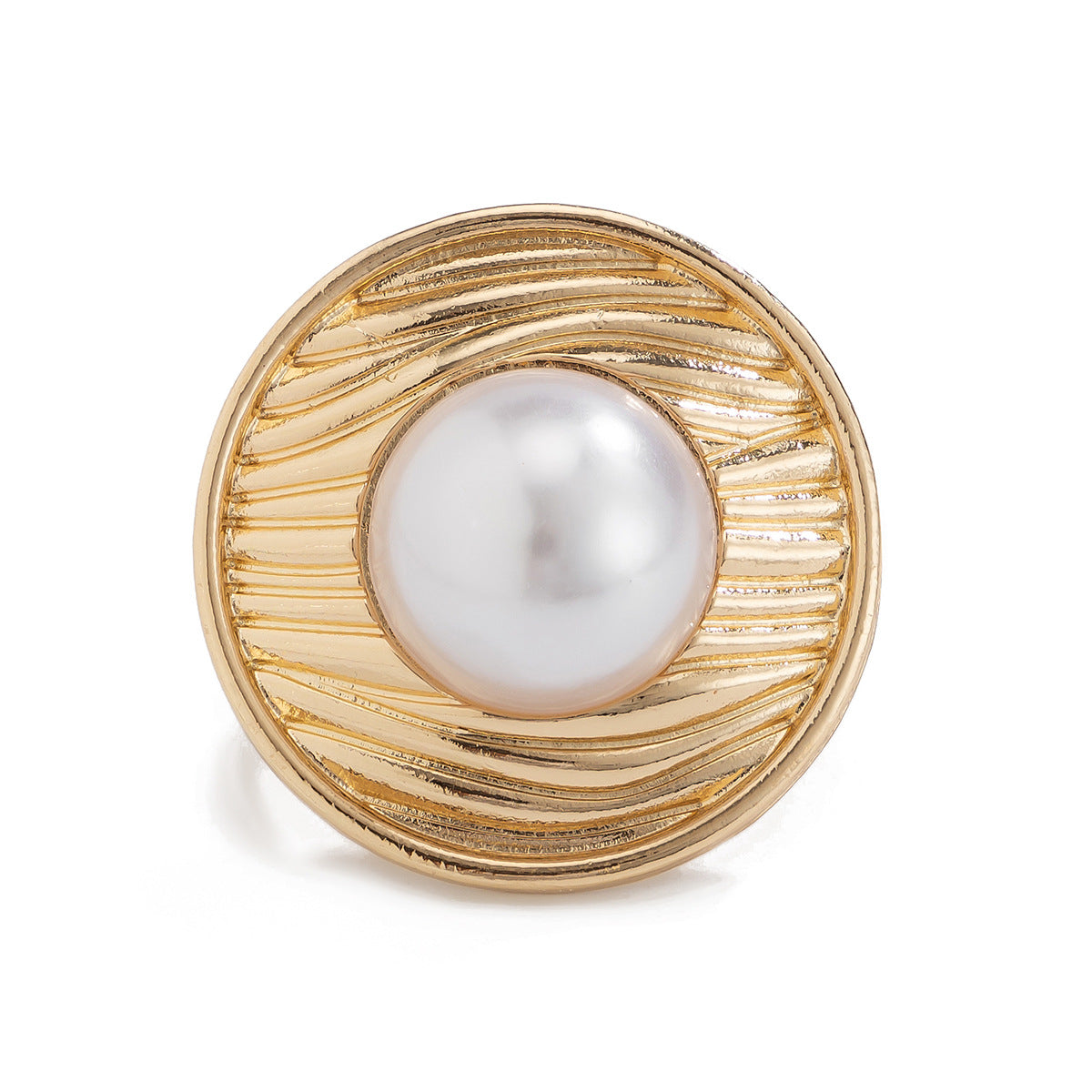 Anello aperto in lega minimalista a forma di girasole da donna con perle finte e motivo a foglia