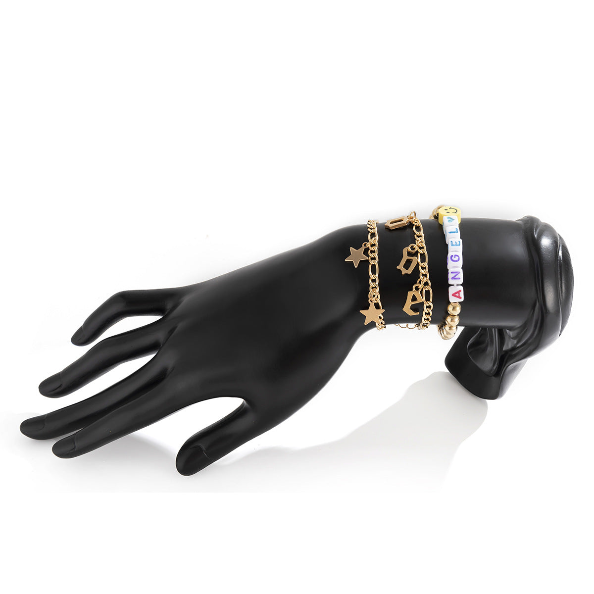 Minimalist Star Geometric Letter Tassel Charm Stretch Bracelet for Women with Heart and Bear Accents