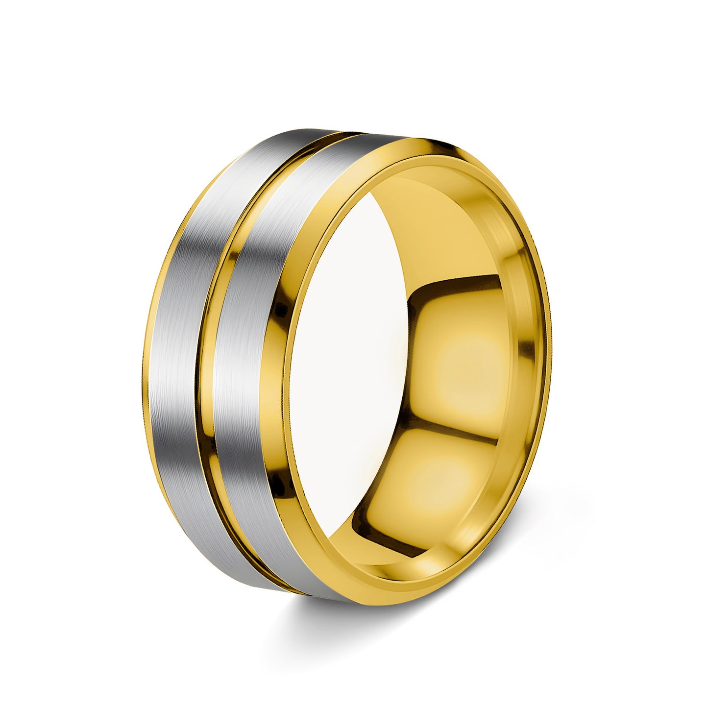 Anello geometrico in acciaio al titanio placcato unisex