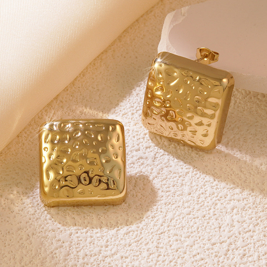 Elegant Geometric Stamped Stainless Steel Earrings for Women Round Oval Square Studs